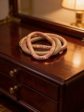 Elegant Tri-Tone Woven Bracelet - Gold, Rose Gold, Champagne